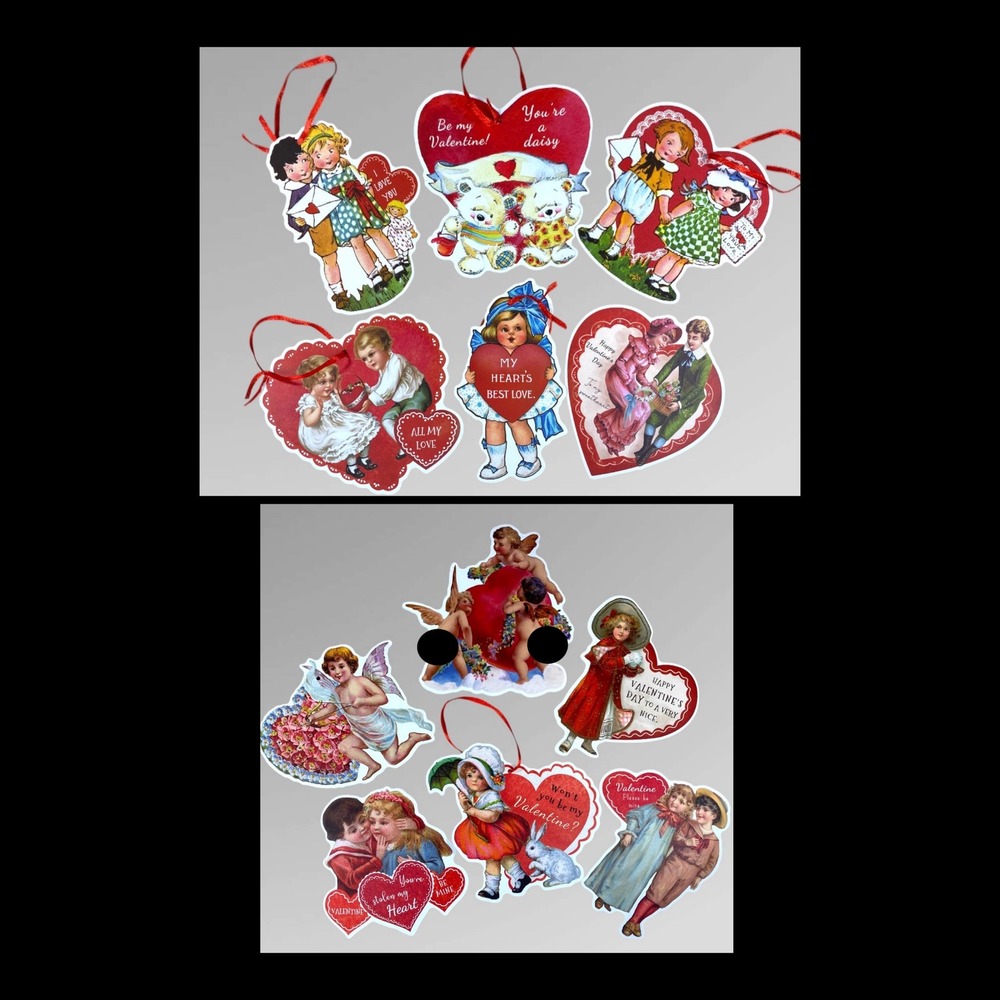 Paper Valentine Ornaments 12 Ephemera Scrapbooking Junk Journals Double Sided